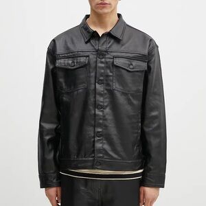 PLEASURES Latex Trucker Jacket in Black Size M